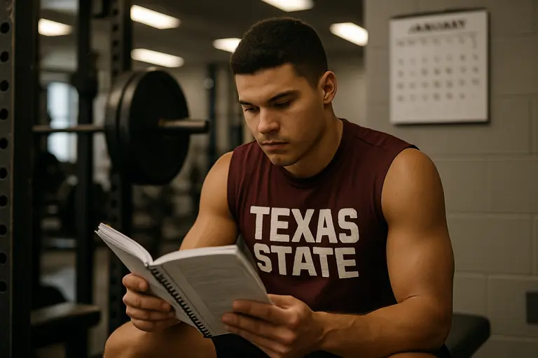 College football staff reviewing position groups during offseason preparation