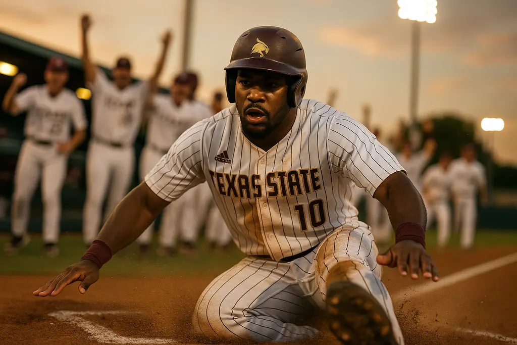 Rashawn Galloway batting for Texas State during a college baseball game