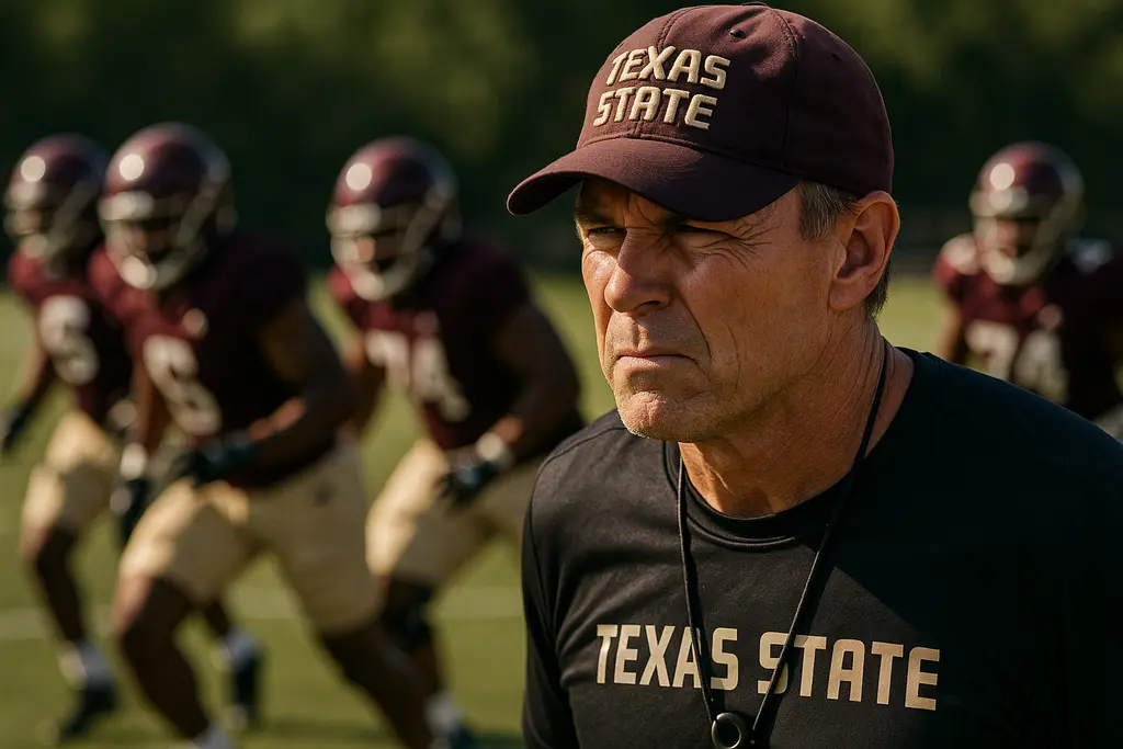 Texas State roster depth players warm up before a football practice in San Marcos